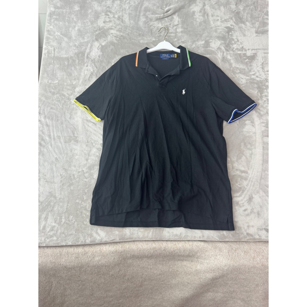 Polo Ralph Lauren Mens XL Classic Fit Black Multi Color Tipped Pique Polo Shirt